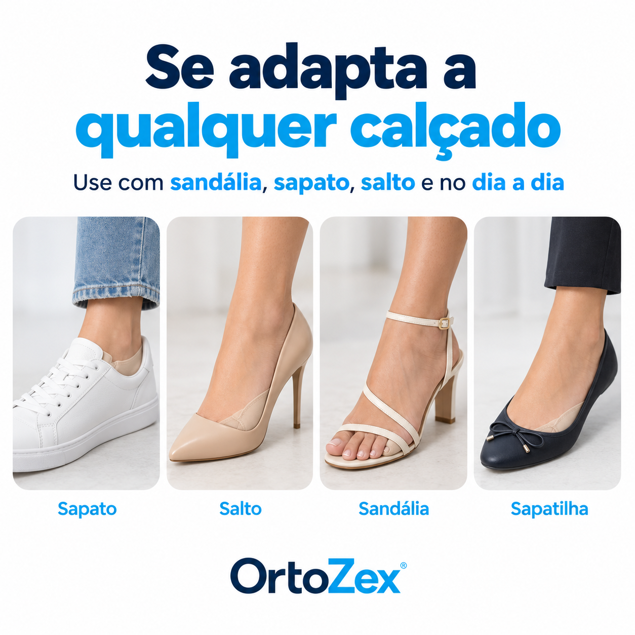 Par de Corretor OrtoZex™ Comfort Pro — uso com sapatos, tênis, sandálias e saltos